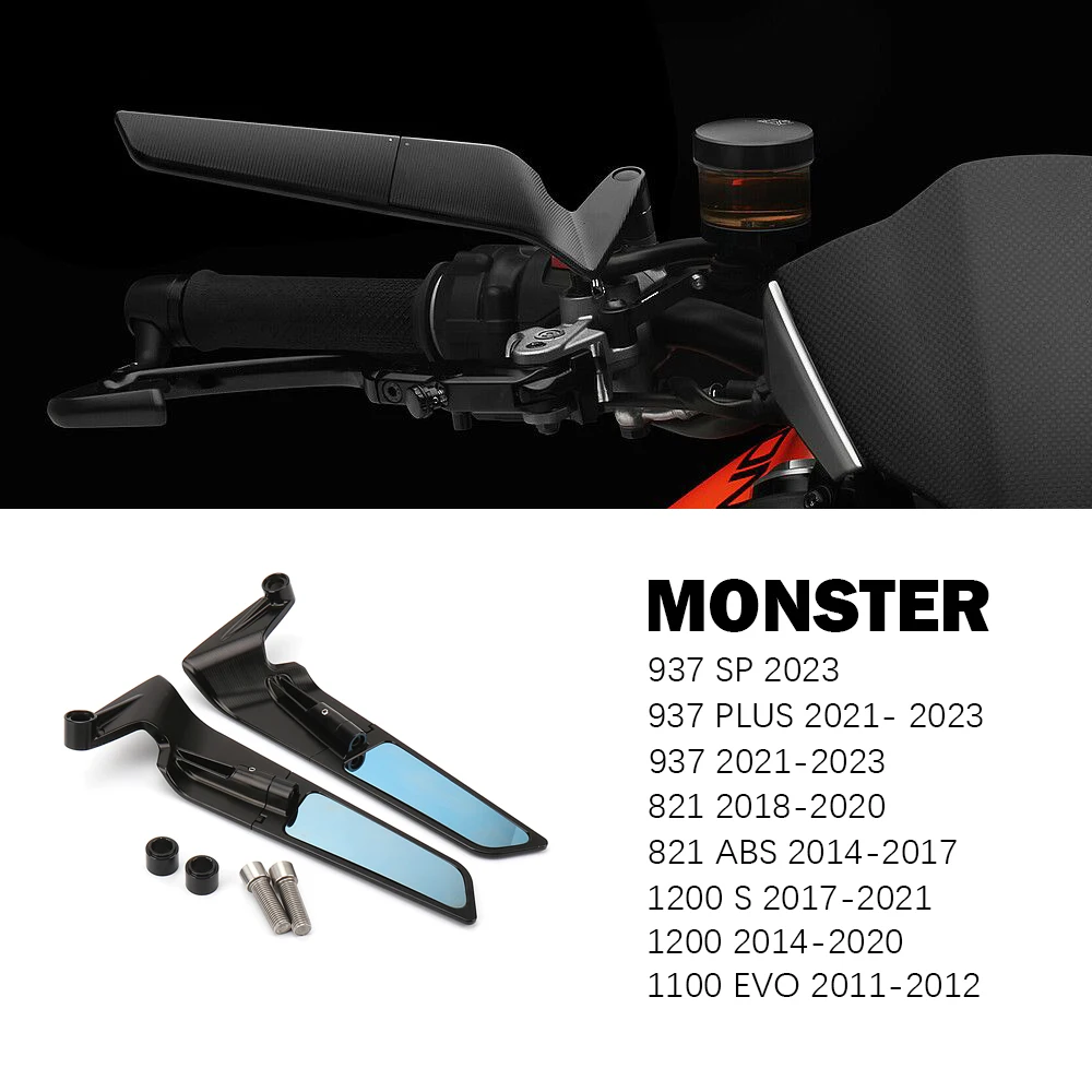 

Monster 937 SP Accessories Motorcycle Stealth Mirrors for Ducati 1200 S Plus 821 ABS 1100 EVO Adjustable Winglets Aluminum