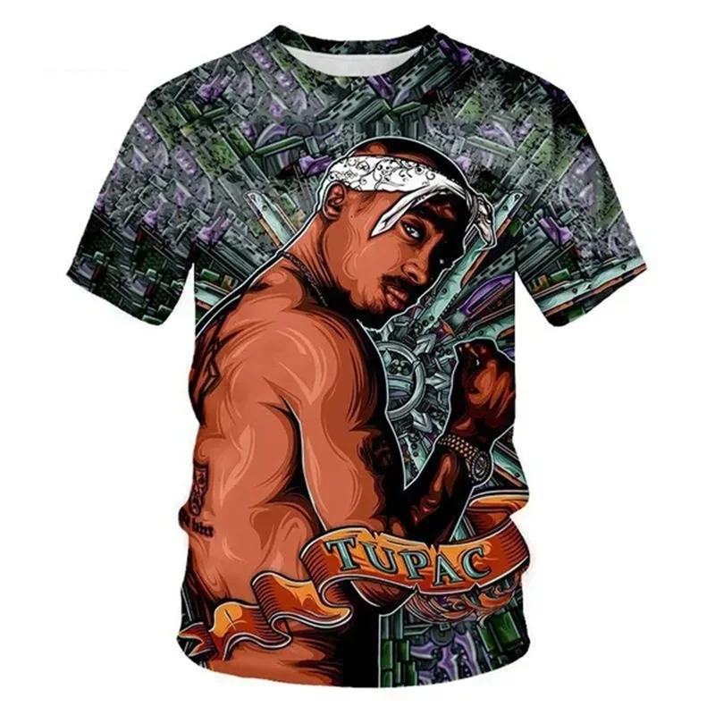 2pac Tshirts Rapper Star Tupac 3D Print Summer Tees Streetwear Crew Neck Short Sleeve Casual Oversized Men Women T-shirt Clothes