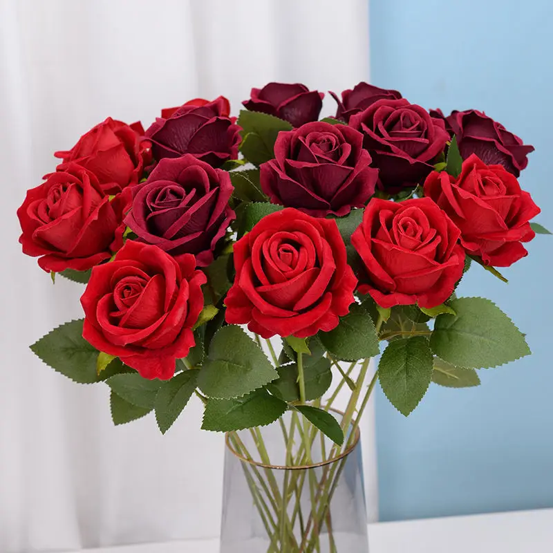5/10 Stück Rosen Künstliche Blumen Rose Blumenzweig Künstliche rote Rosen Realistische gefälschte Rose für Hochzeit Heimdekoration