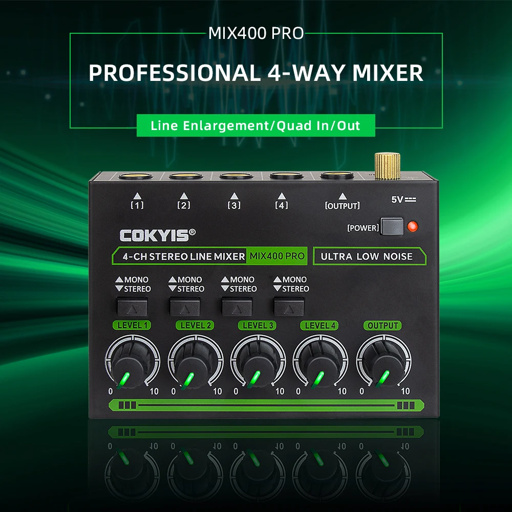4 Channel Professional Sound Mixer With RGB Light Small Audio Mixer For Club Bar