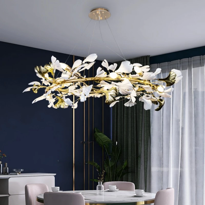 

Gold Branch Crystal Chandelier For Dining Room Living Room Bedroom Kitchen Hotel Ginkgo Leaf Hanging Chandeliers Pendant Light