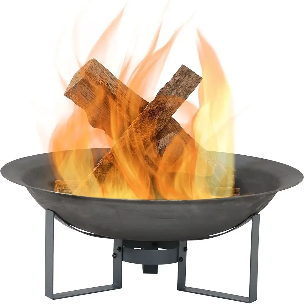 Portable 24-Inch Cast Iron Fire Pit Bowl with Folding Stand