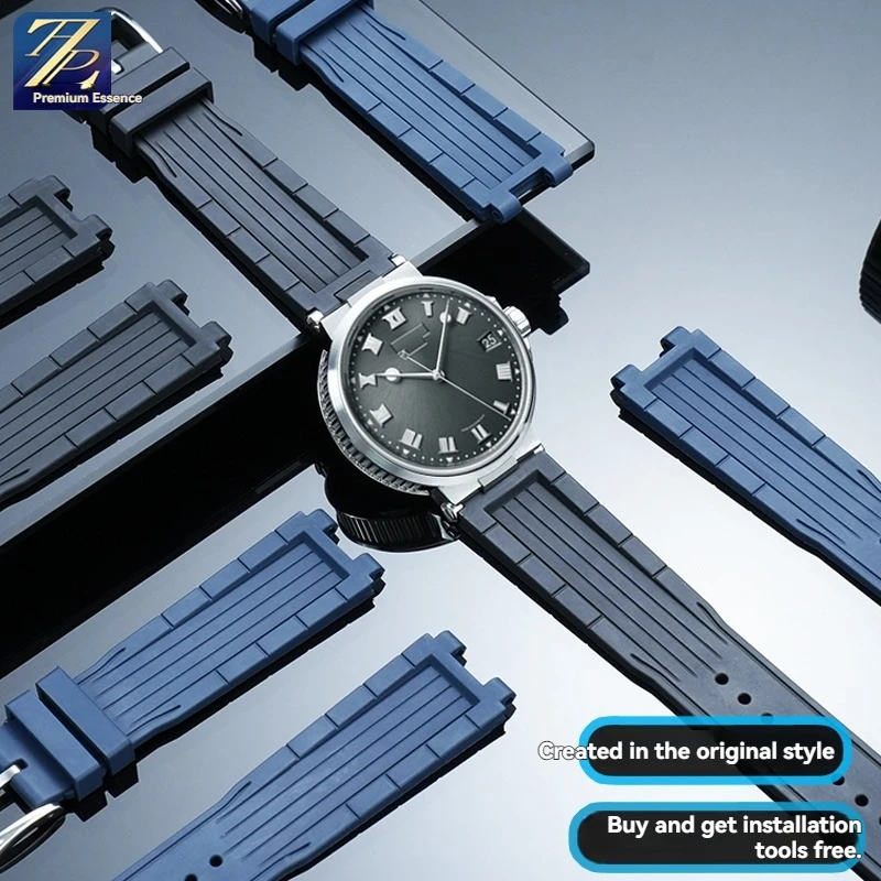 For Breguet navigation MARINE series fluororubber watch strap 5517/5527/5547 with concave convex mouth men's rubber bracelet