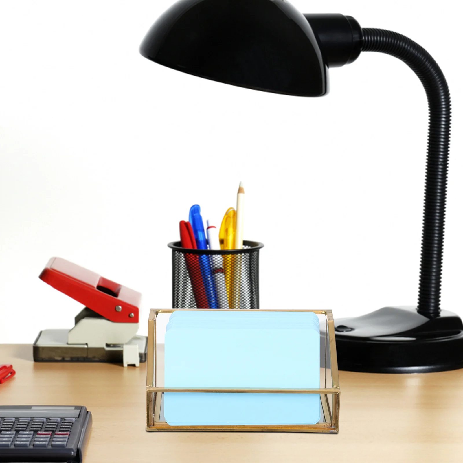 

Glass Business Card Holder Brass Desktop Organizer for Cards Receipts Bills Name Card Stand Display Storage Office Desk