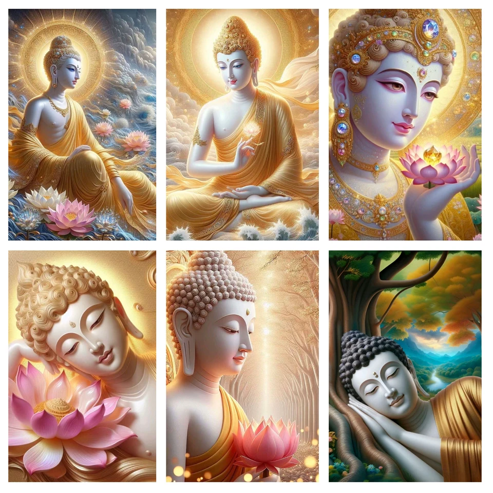 

Новая алмазная живопись Золотой Будда Лотос Полная дрель Мозаика Искусство Diy Горный хрусталь Вышивка Фэнтези Религия Картина Настенный декор