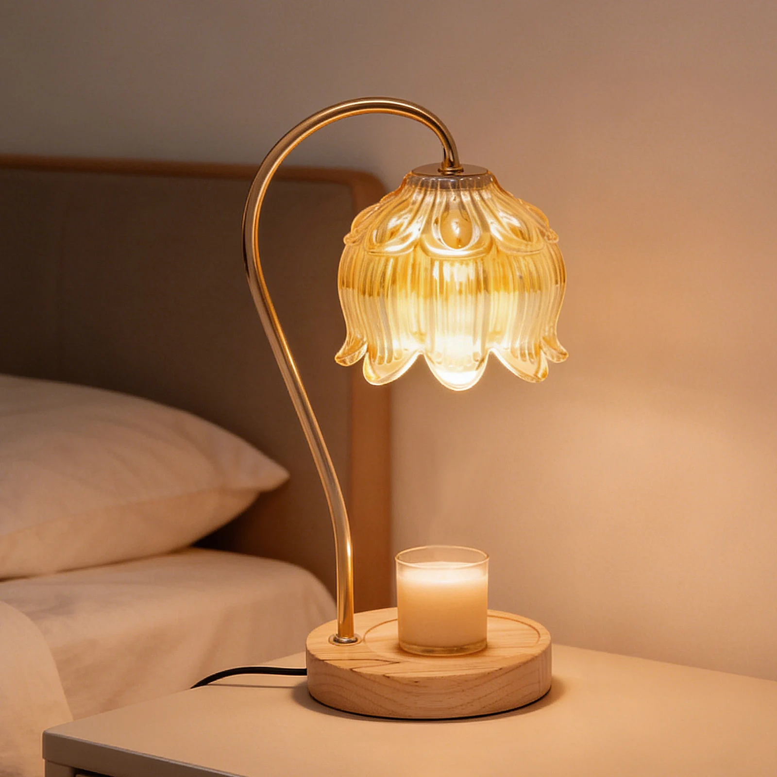 

New Home Decoration Wax Melting Lamp Home Fragrance Decor Flower Candle Warmer Lamp with 2/4/8H Timer Candle Tray Night Light