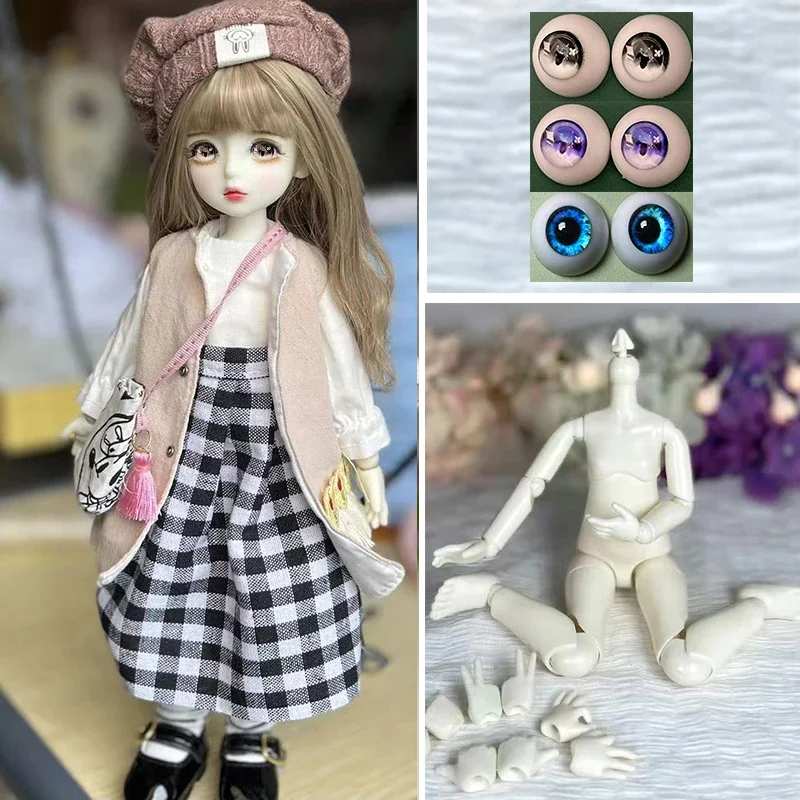 New 1/6 BJD Doll Fashion 30cm Full Set Doll with 3 Pair Eyes Kids Girls Doll Toy Gift ( Open Head)