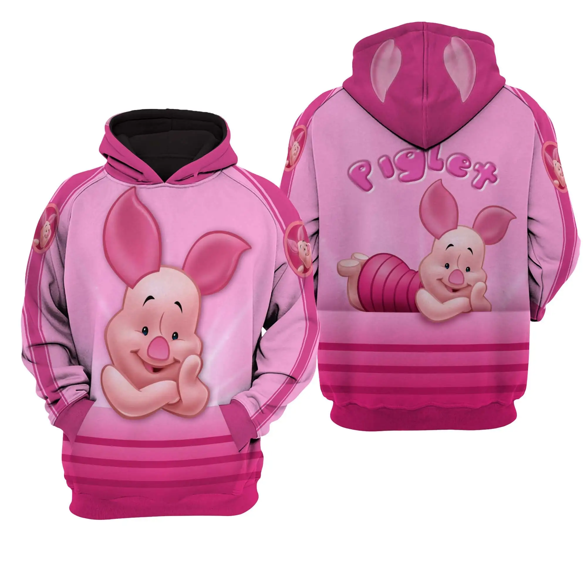 Disney Winnie the Pooh Piglet 3D Print Hoodie Mens Womens Casual Sweatshirt Disney Cartoon Zipper Hoodie Fashion Street Hoodie