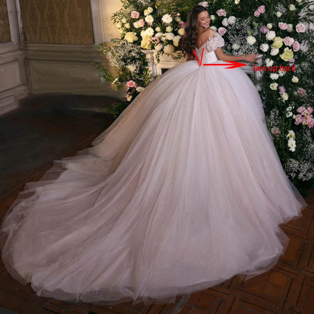 E JUE SHUNG vestido De novia con purpurina, vestido De novia De lujo con escote Corazón y hombros descubiertos, con cordones en la espalda