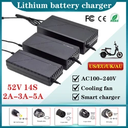 52V 2A 3A 5A ebike Lithium Battery Charger AC100-240V With fan For 14series 58.8V E-motorcycle Li-ion Cell Charger Fast charging