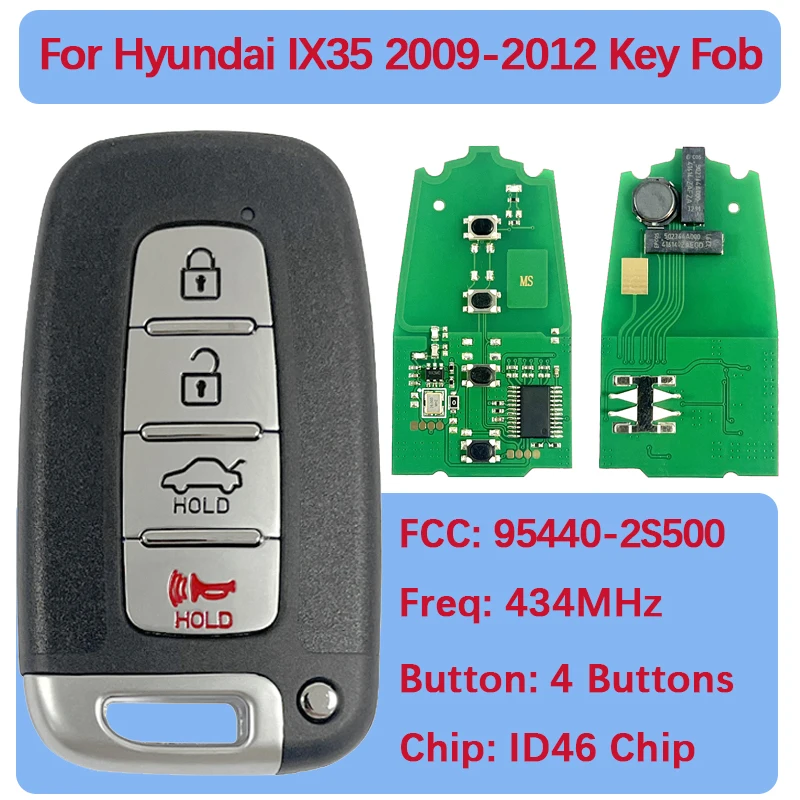 

CN020007 Aftermarket 4 Buttons Smart Remote Key Fob ID46 Chip 433MHz For Hyundai IX35 I30 2009-2012