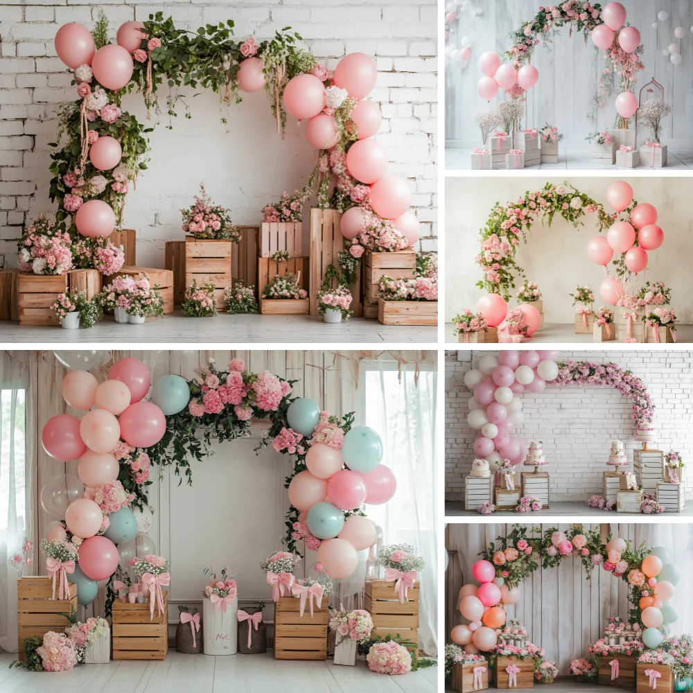 

Birthday Balloons Background Photography Flower Arch Garden Photozone Backdrop Photo Studio Photobooth Party Decorations