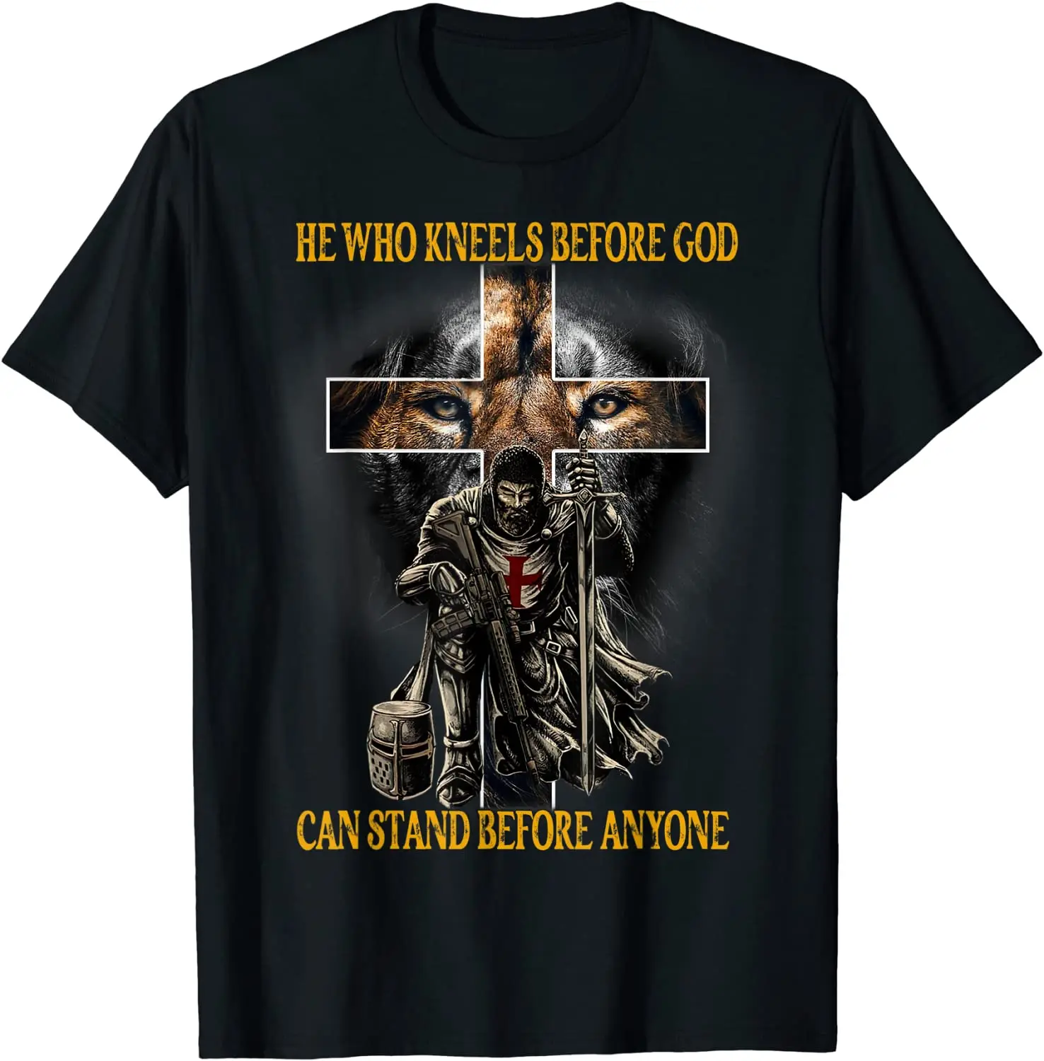 He Who Kneels Before God Can Stand Before Anyone Cotton T-shirt for Men Shirts Adults Short Sleeve Tshirts