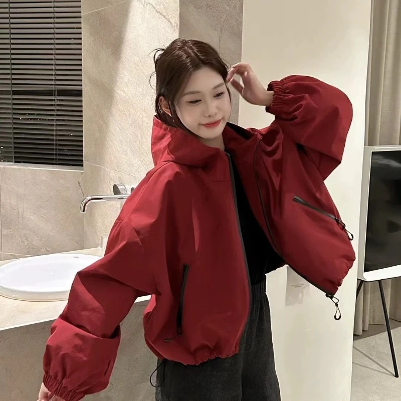 

Lightweight Hooded Jacket 2025 Seasonal New Style Loose Casual Short Coat for Petite Women with Hidden Pockets