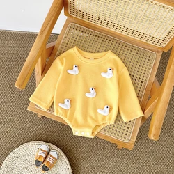Spring New Baby Triangle Bubble Romper Fall Newborn Clothes Cute Cartoon Duck/Mushroom Button 0-18M Infant Boys Girls Bodysuit