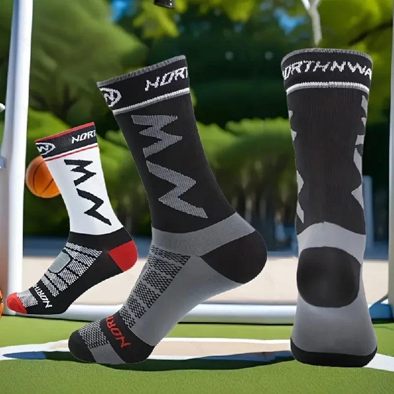 

5pairs Cycling Sports Socks Breathable Sweat-absorbent Basketball Socks Anti-slip Quick-drying Outdoor Sports Running Socks