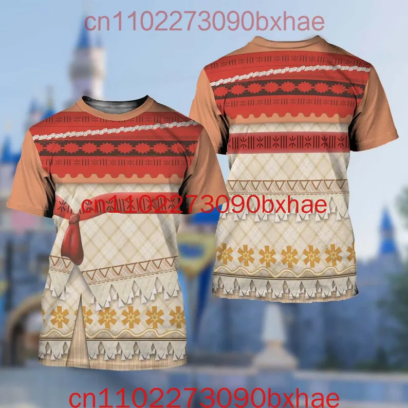 

2026 New Disney Moana T-Shirt 3D Print Cartoon Cosplay Costume Fashion Men's and Women's Children's Short sleeved T-shirt