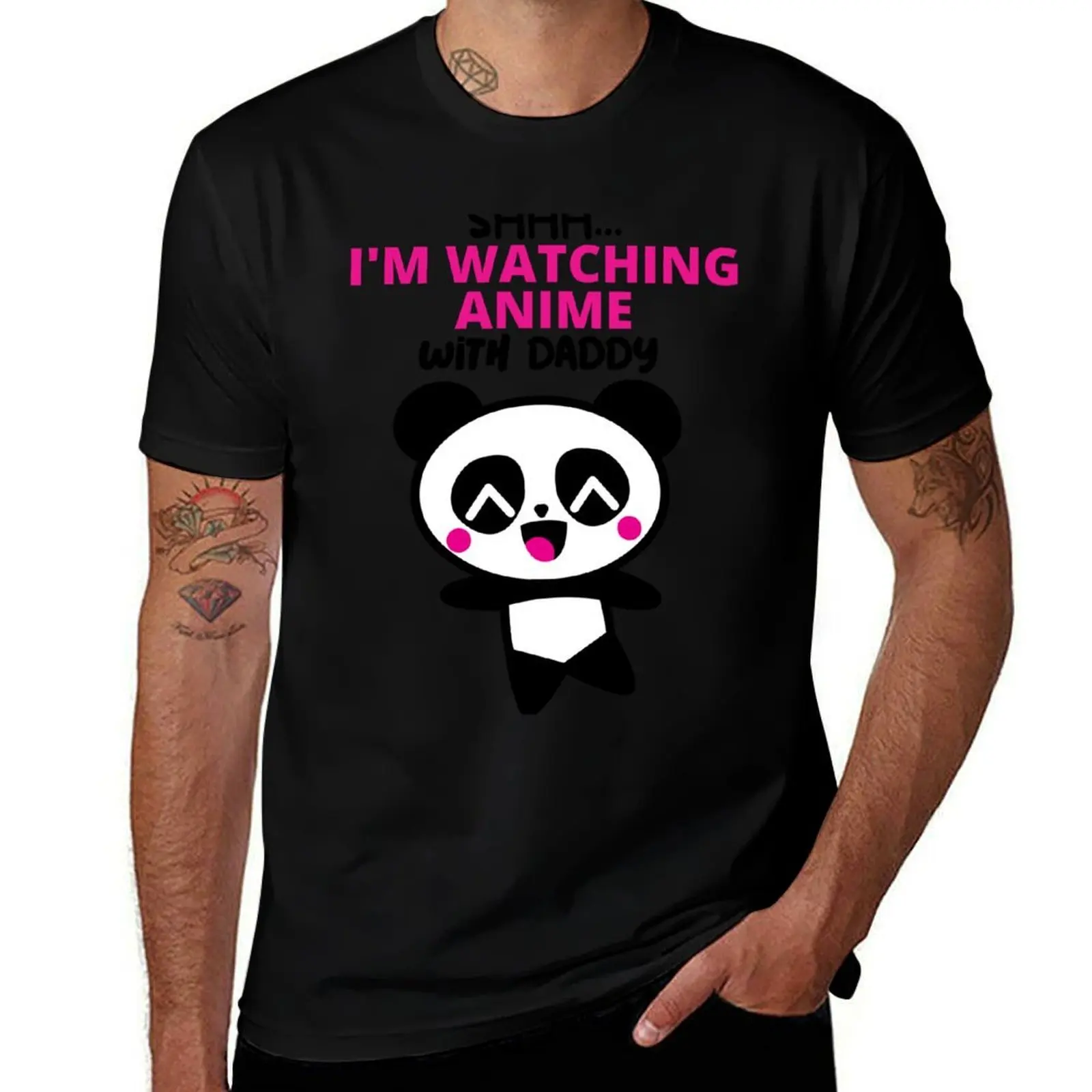 

Cute Anime Baby Shhh Im Watching Anime With Daddy Fun Anime Kids T-Shirt man t shirts high quality luxury brand T-Shirt