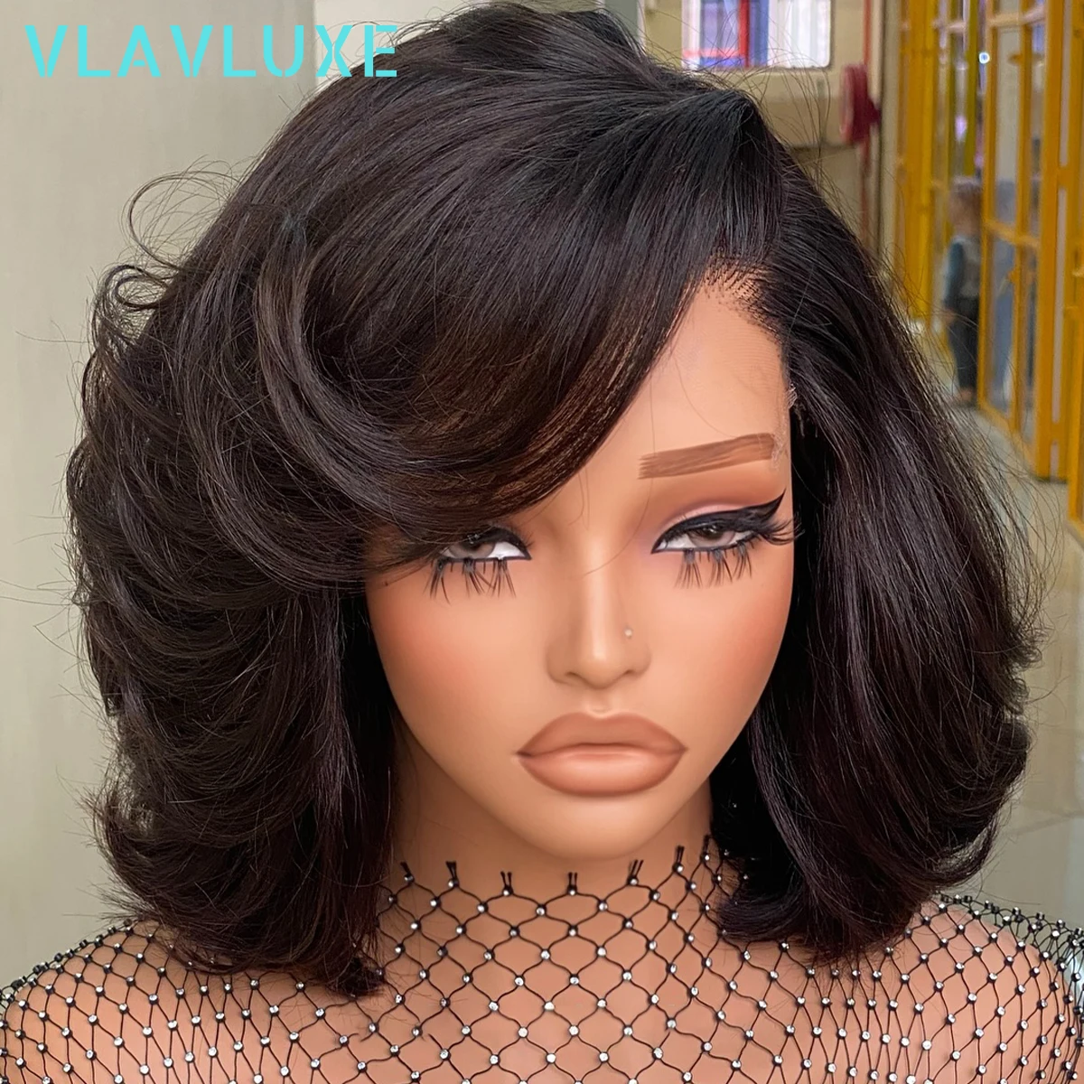 

Объемная волна Бесклеевой короткий парик Боб 250 Плотность 13x4 HD Парик из натуральных волос на кружеве для женщин Предварительно сорванный парик из 100% человеческих волос Remy