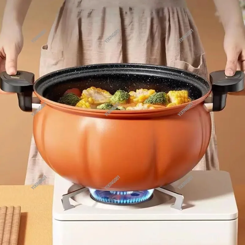 8L Large Capacity Pumpkin Micro Pressure Pot, Non-Stick for Stew Soup & Steaming, Household Kitchen Cooker