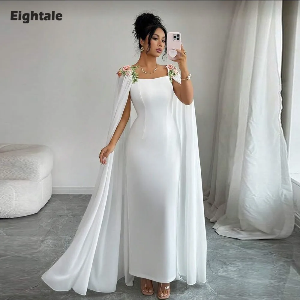 

Арабское свадебное платье Eightale, индивидуальный пошив, цвет слоновой кости, без бретелек, с 3D цветами, свадебное платье с короткими рукавами, мусульманское платье-русалка для невесты, вечернее платье