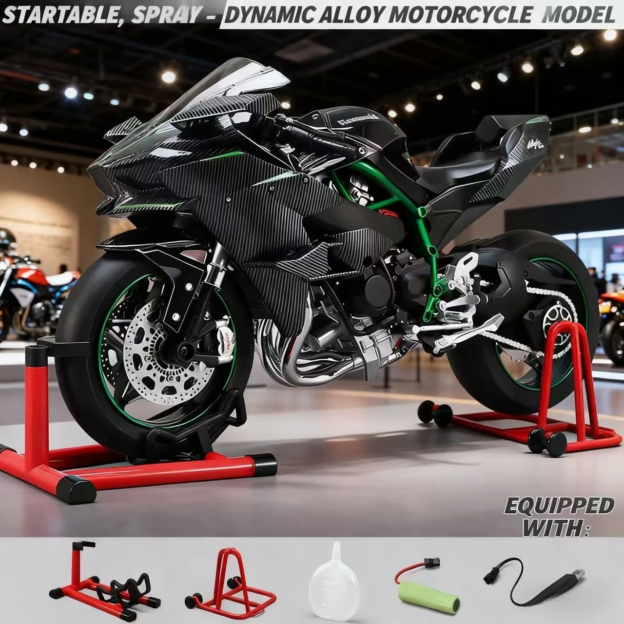 

Kawasaki Racing Ninja 500 H2R Motorcycle Spray Simulation with Sound and Light - Fast and Furious Kid's Gift Collection Display