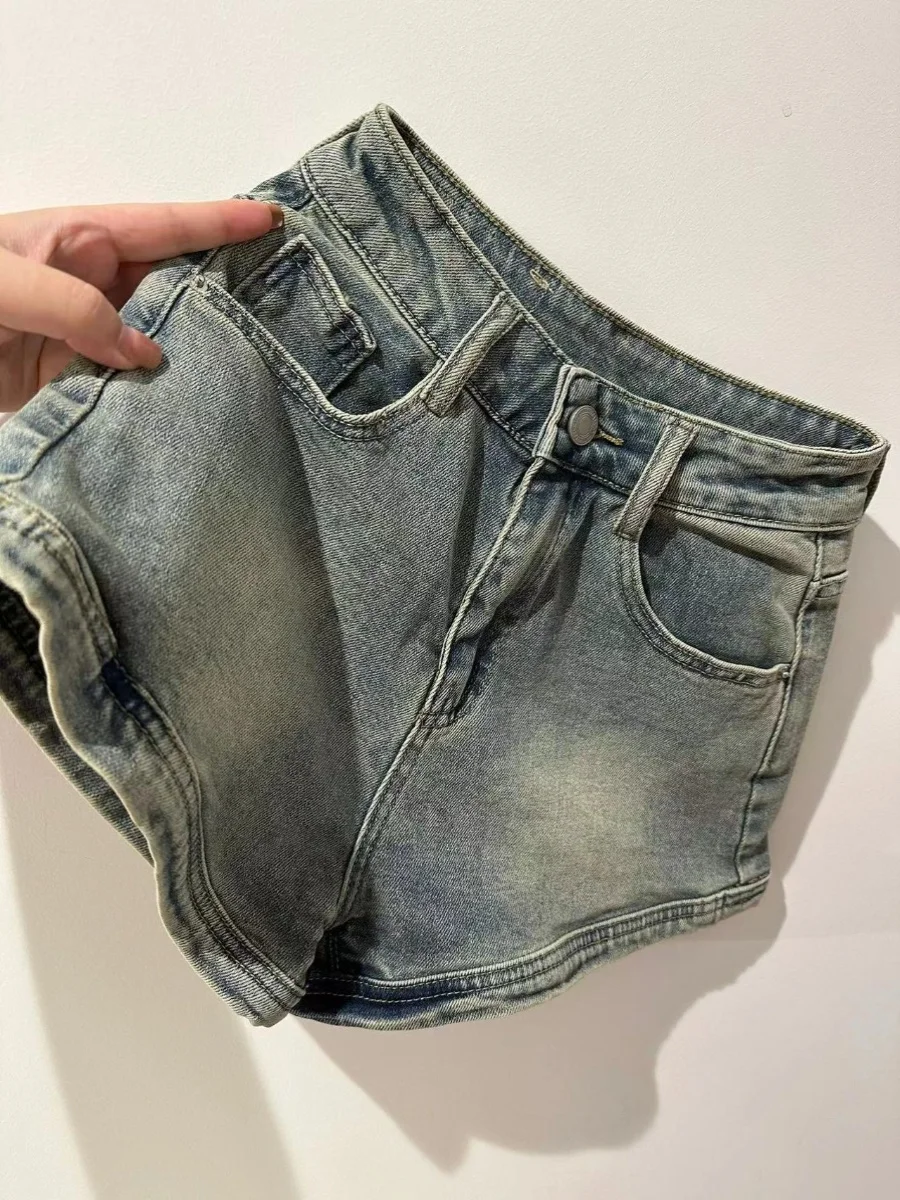 High Waist Elastic Slimming Wide Leg A-Line Hot Shorts Women's Denim Shorts Retro Tight Fitting plus Size Winter 2025 Shorts