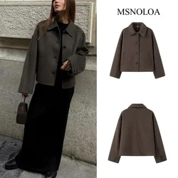 Stylish Women's Two-tone Wool Coat for Women 2024 Warm Chic Single-breasted Pocket Jacket Casual Slim-fit Lapel Coat