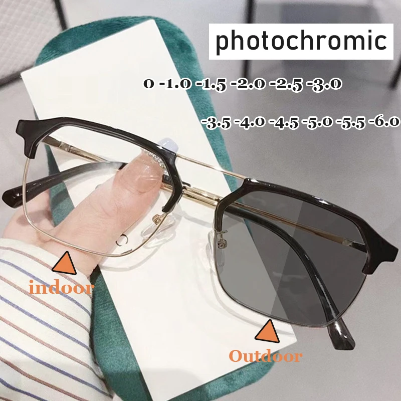 

Outdoor Intelligent Photochromic Glasses Unisex Color Changing Finished Myopia Eyewear Men Women Minus Eyeglasses Diopter To-6.0