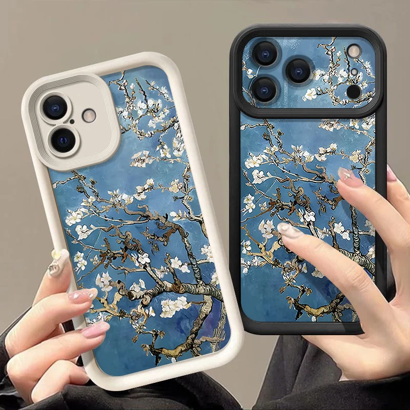 White Flowers Branches Case For iPhone 17 Pro Max Funda iPhone 16 Pro Max 11 12 13 14 15 16E 18 Shockproof Silicone Soft Cover