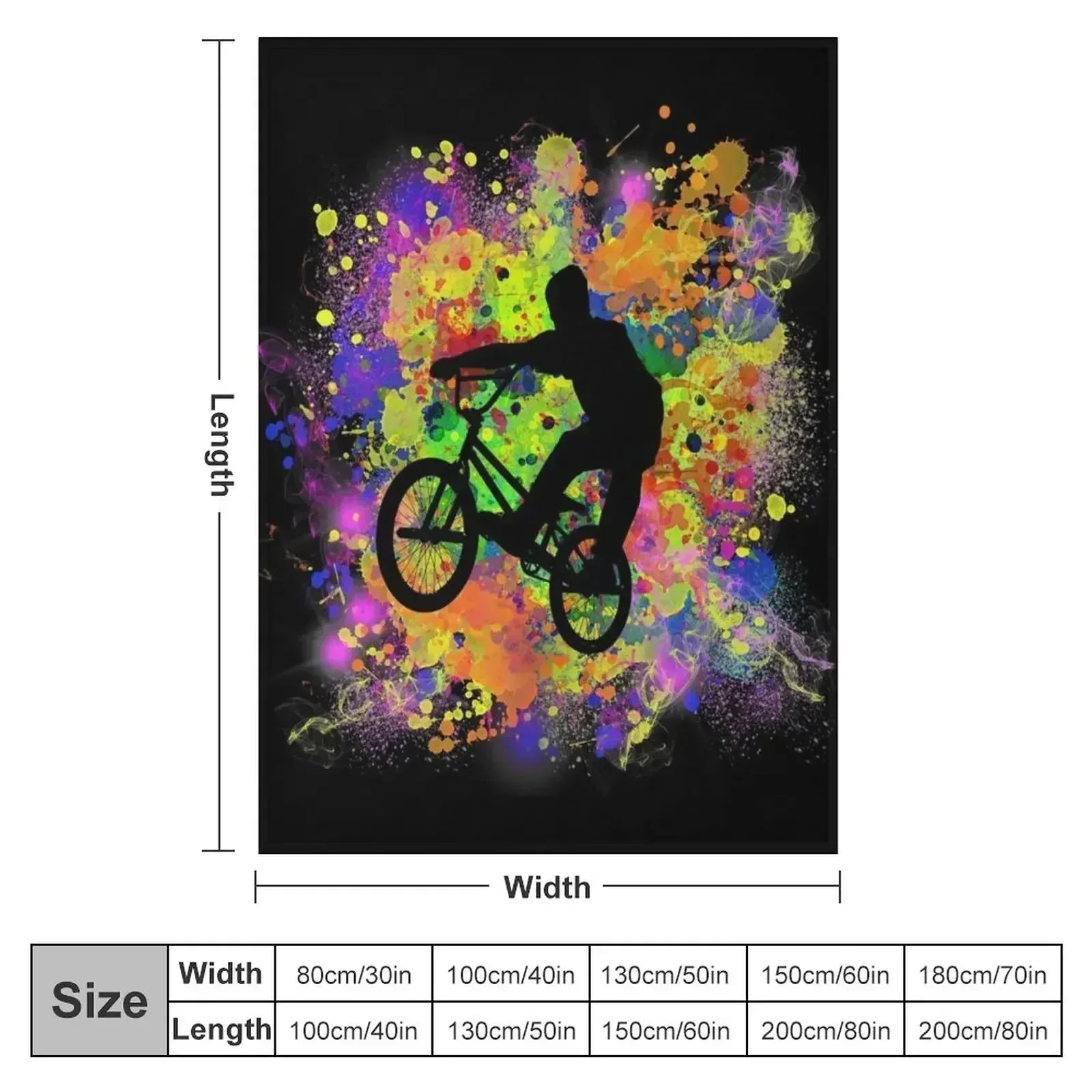 Extreme Sports BMX Bike Coloured Splash Illustration Throw Blanket For Decorative Sofa Flannel Fabric Cute Blankets