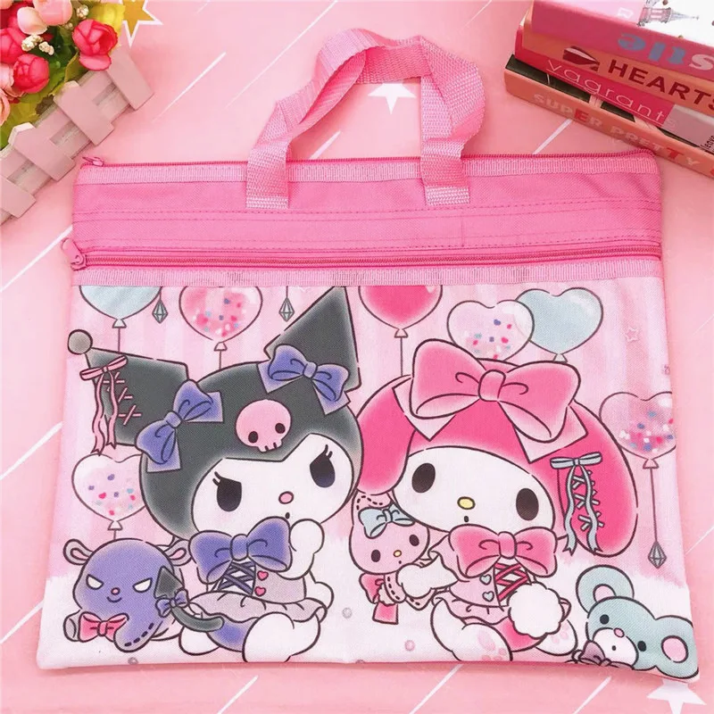 Anime Sanrio Double Layer File Pocket Kuromi Accessories Cute Kawaii Zipper Subjects Test Papers File Organizer Toys Girls Gift