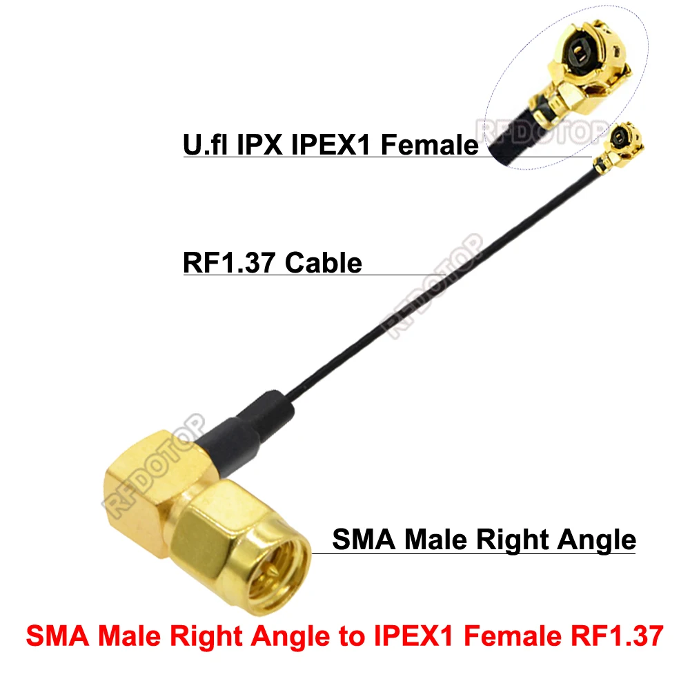 2PCS Right Angle SMA Male Plug to u.FL/-1 Female Connector RF1.37 RF Jumper Pigtail for WiFi Antenna 1 Female to SMA-J