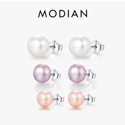 MODIAN Natural Freshwater Pearls Stud Earrings 925 Sterling Silver Classic Elegant Earrings For Women Female Fine Jewelry