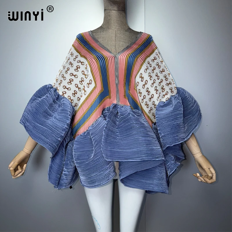 WINYI Women's Pleated Elastic Casual Top Kawaii Africa Jacket Summer Beach Cover up T-Shirts Evening Dress