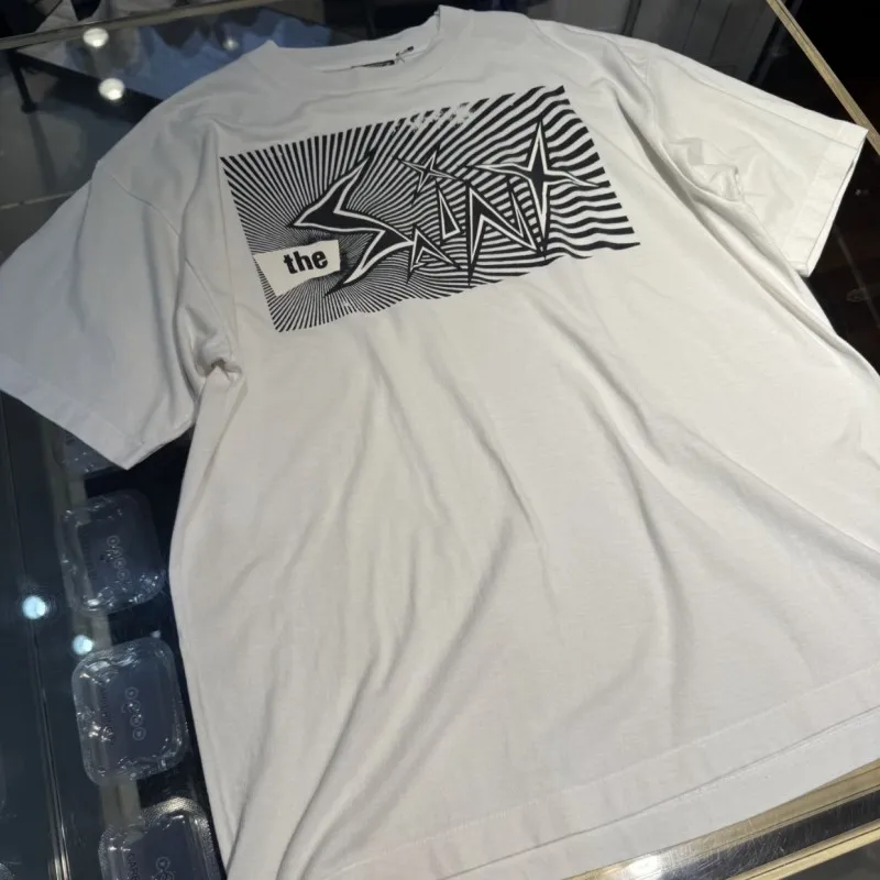 Summer Saint Tshirts Black White Striped Checkered Print Lightning Letters Logo Men Women Round Neck Short Sleeve Streetwear