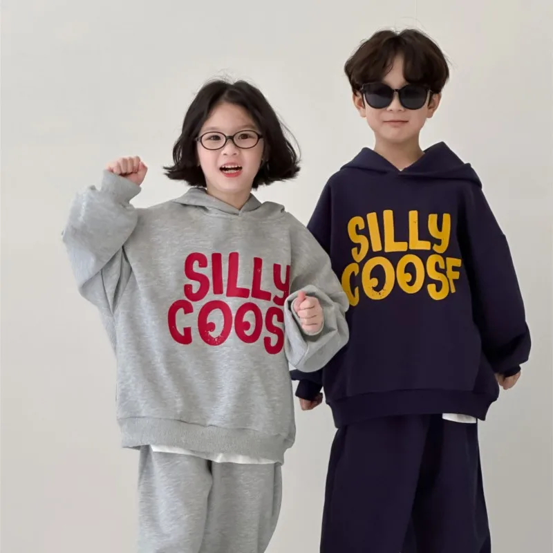 

Autumn Children Boys 2PCS Clothes Set Cotton Letter Printed Long Sleeve Hoodies Suits Loose Sweatpant Outfits Kids Girl Clothing