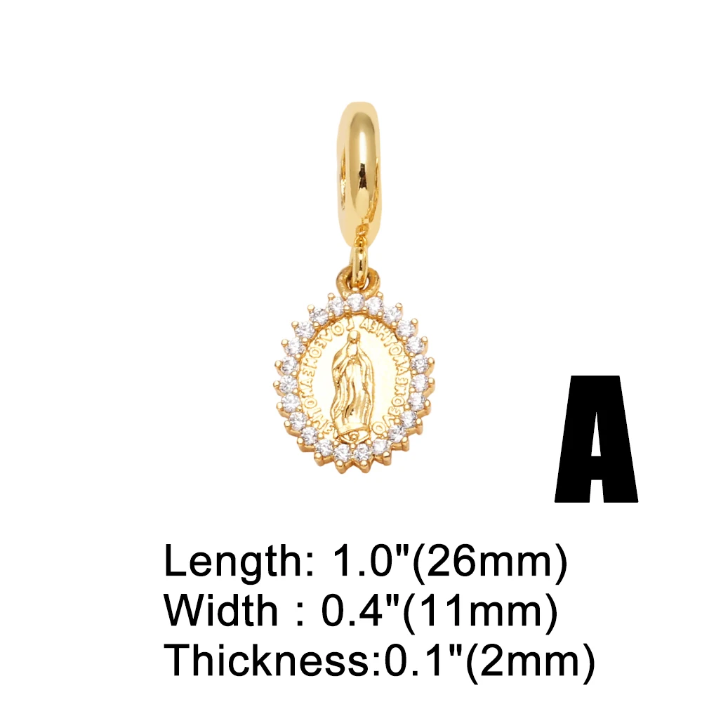 OCESRIO Fashion White Crystal Virgin Mary Pendant for Necklaces Copper Gold Plated San Benito Jewelry Making Component pdtb668