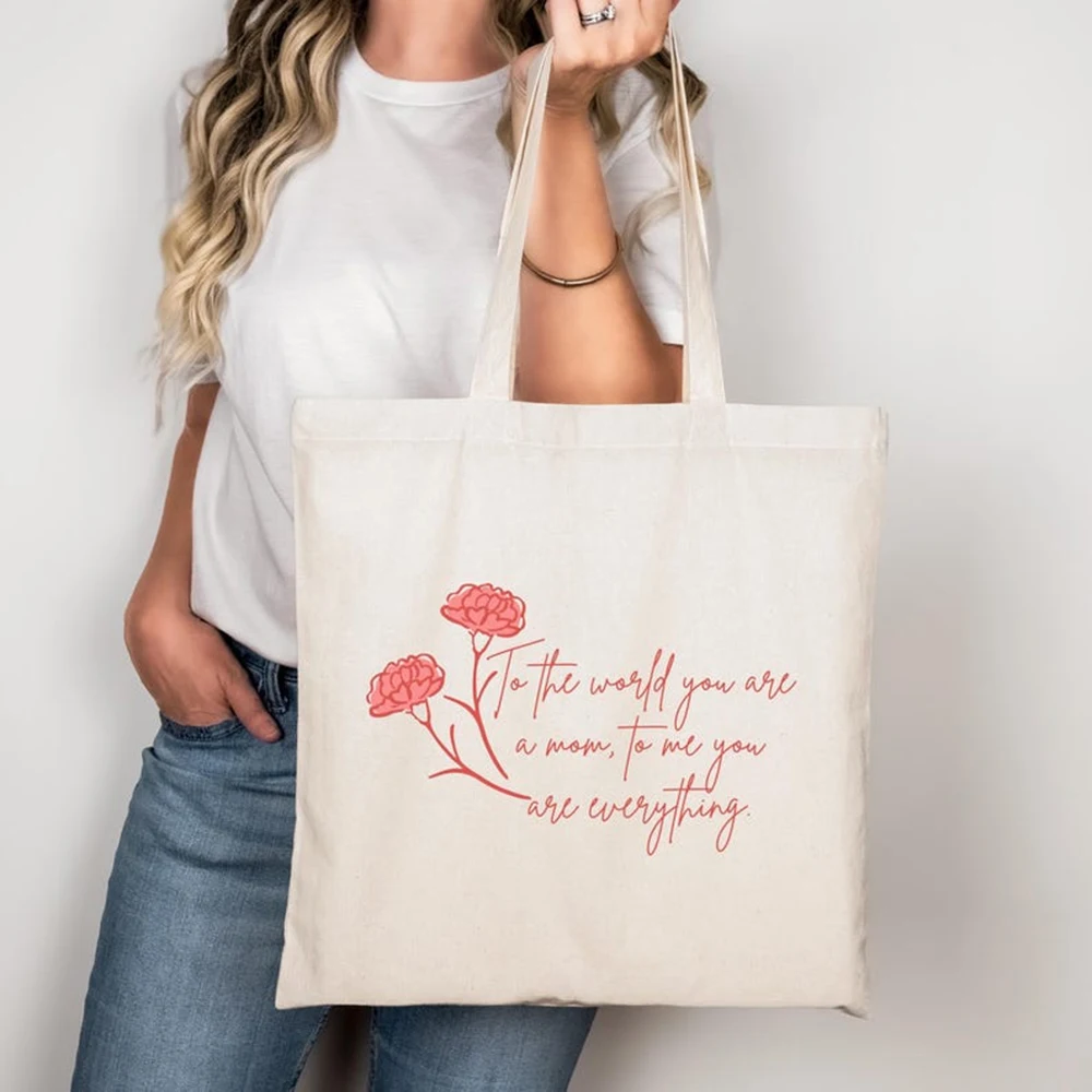 

Simple Line Canvas Tote Bag Custom Floral Print Text Washable Office Staff Daily Commute Lunch Box Storage Gift