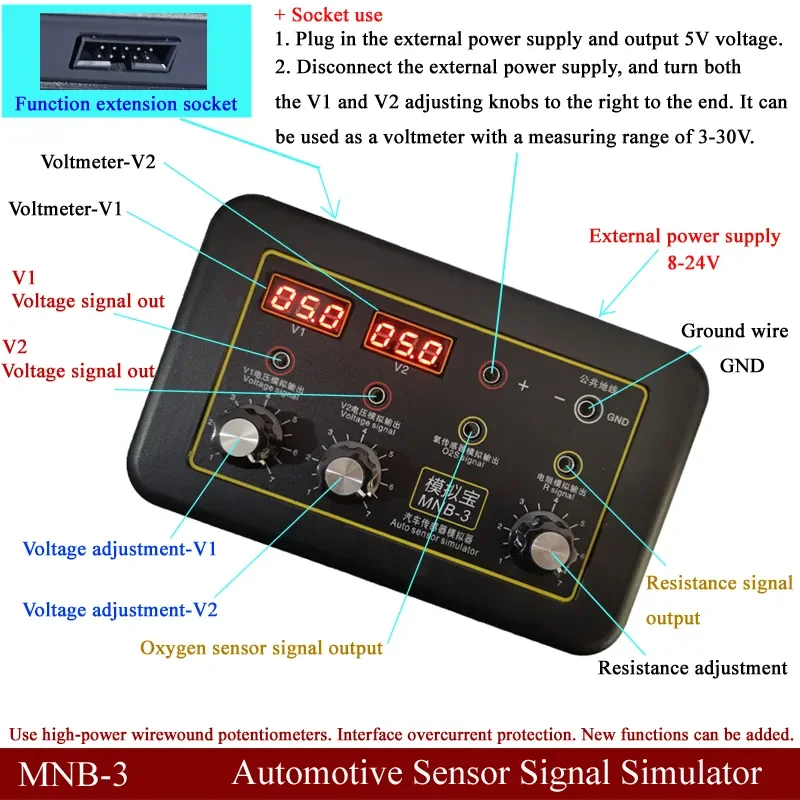 Imagem -02 - Carro Ecu Tester para Automóvel Gerador de Sinal do Veículo Voltímetro Auto Sensor Oxigênio Pressão do Óleo Simulador Repair Tool Mnb3