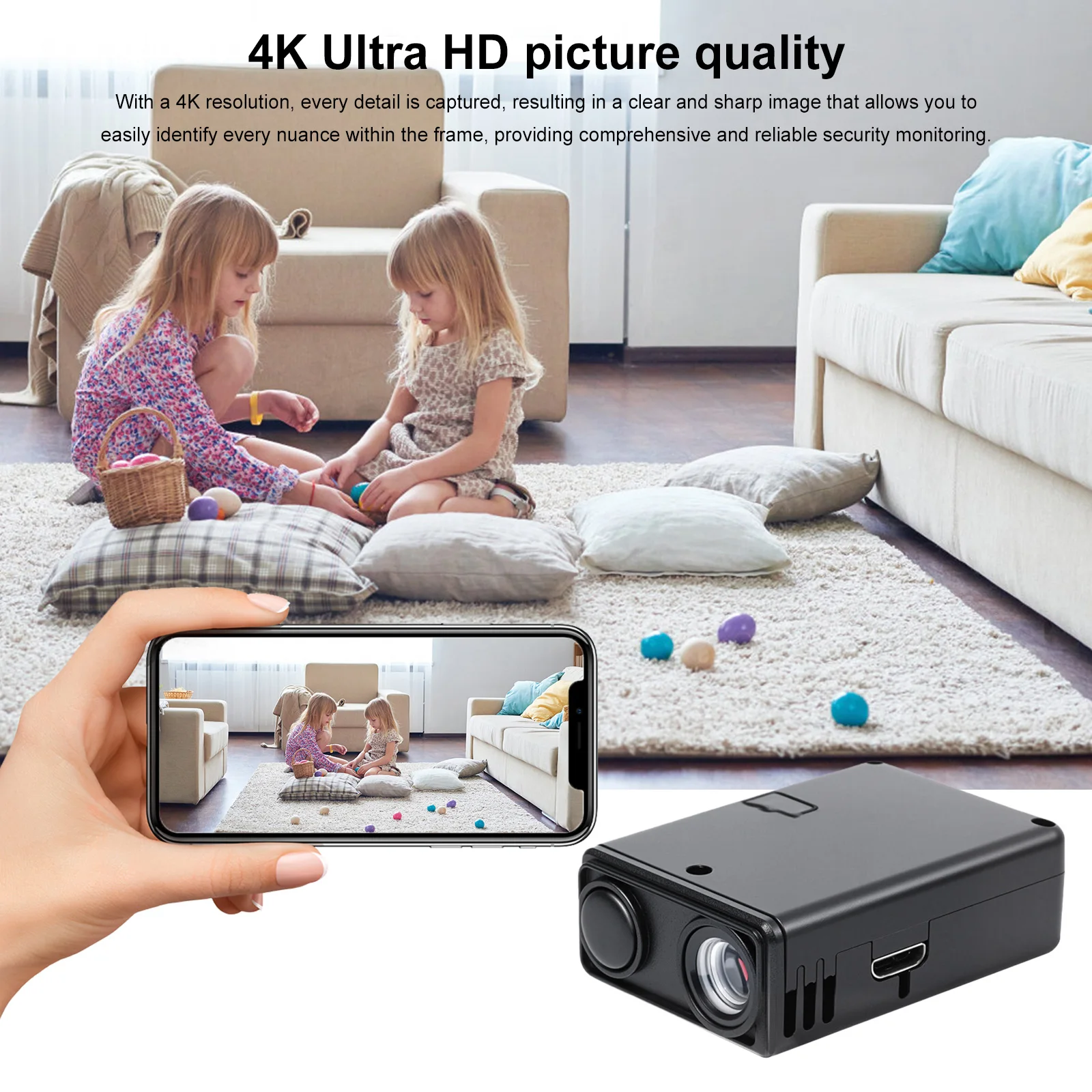 4K WiFi Small Monitor Video Camera with Motion Detection Mini Surveillance Camera Remote App Control for Indoor Surveillance