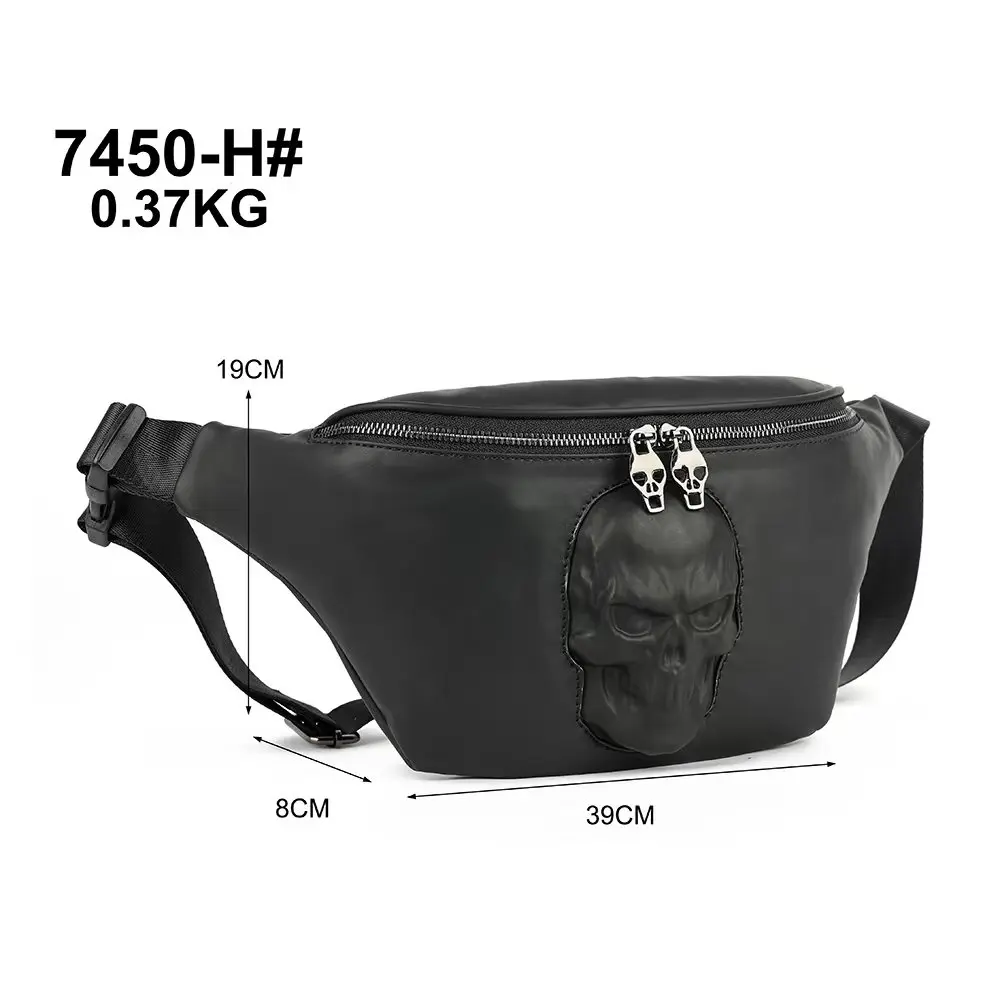 2025 Nuevo bolso con cabeza de calavera negra de Halloween, bolso cruzado para cintura y pecho para hombres * mujeres