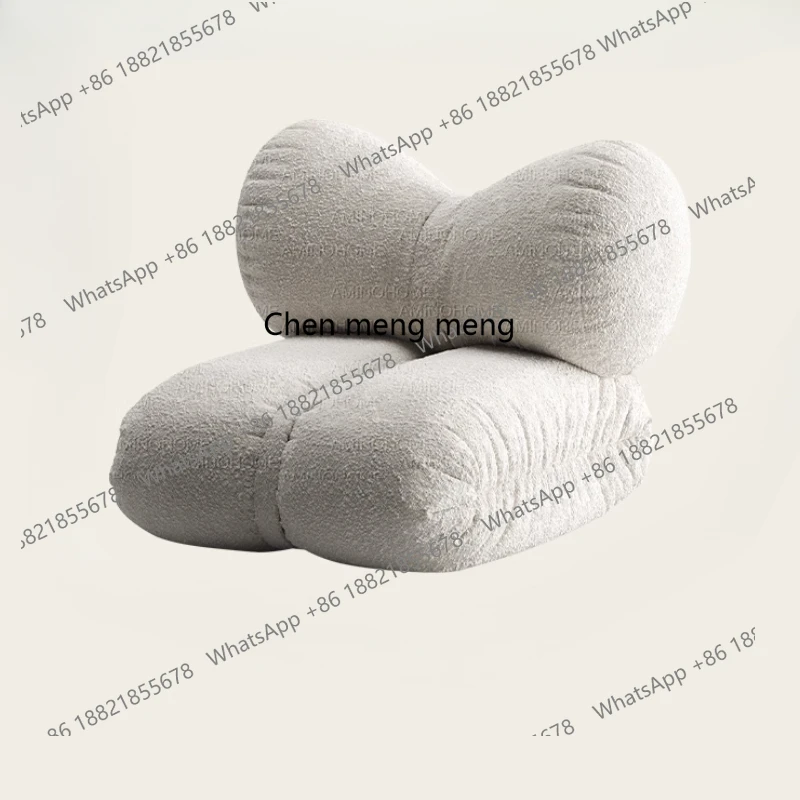 

French retro cream wind single sofa chair living room designer lamb wool casual lazy chair H