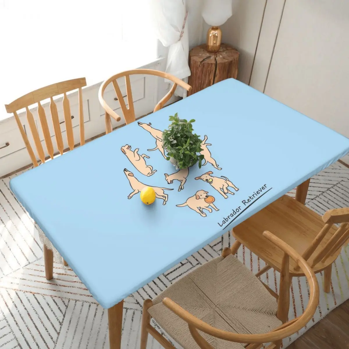 Playing Light Yellow Lab Labrador Retriever Customized Rectangular Tablecloth Oilproof Table Cover for Festival Table Cloth