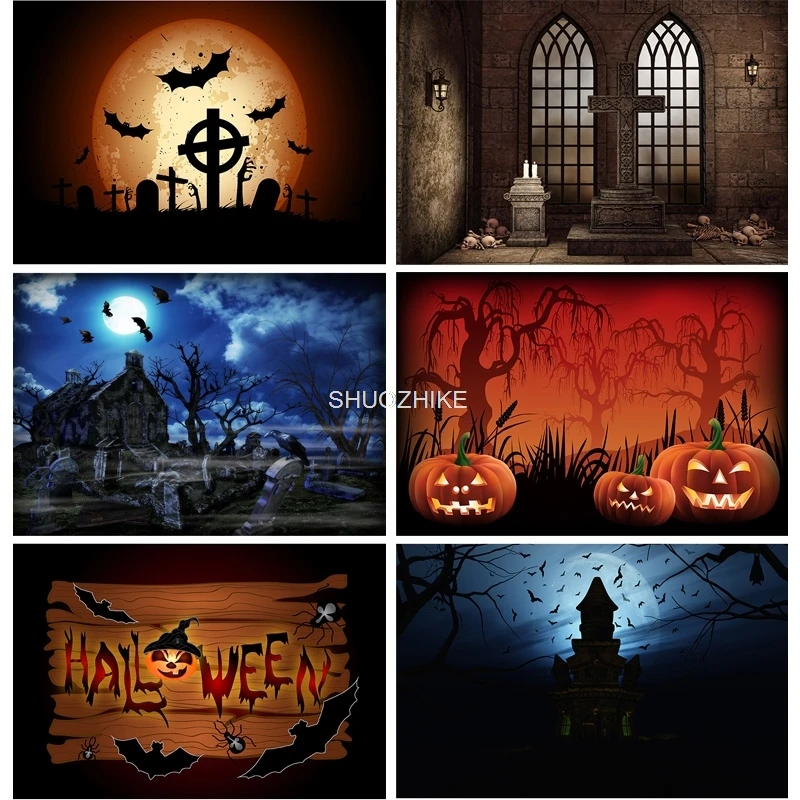 

SHUOZHIKE Halloween Backdrop Pumpkin Lantern Castle Forest Tombstone Baby Photography Background For Photo Studio Props NG-09