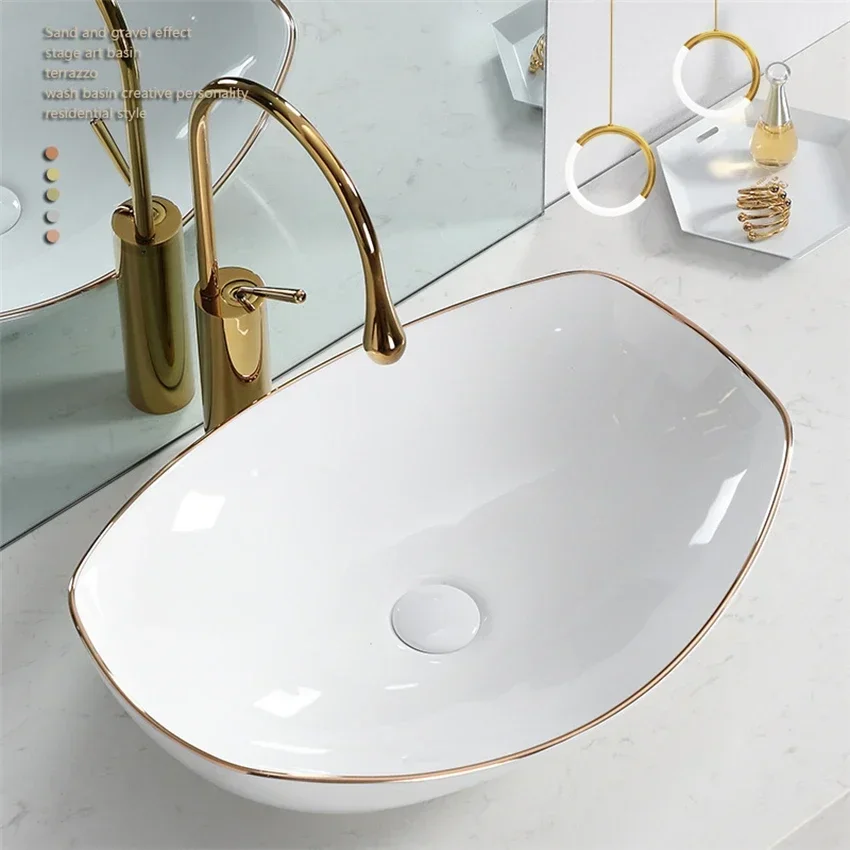 Light luxury Ceramic Washbasin Household Bathroom Modern Minimalism Oval Shaped Hotel Wash Basins Integrated Ceramic Washbasin