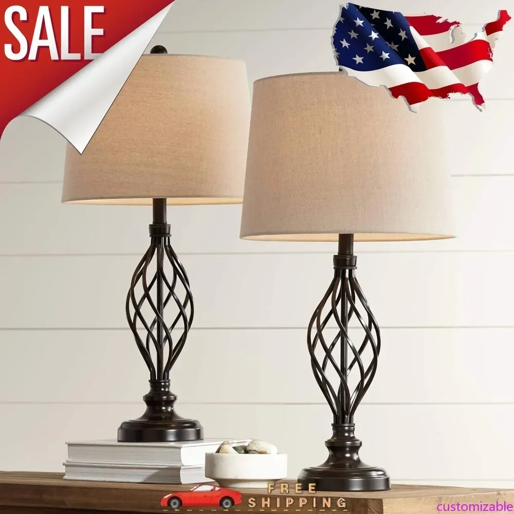 

Hot-sellingCustomizable Franklin Iron Works Annie Traditional Rustic Farmhouse Table Lamps 28" Tall Full Size Set of 2 Bronze Ir