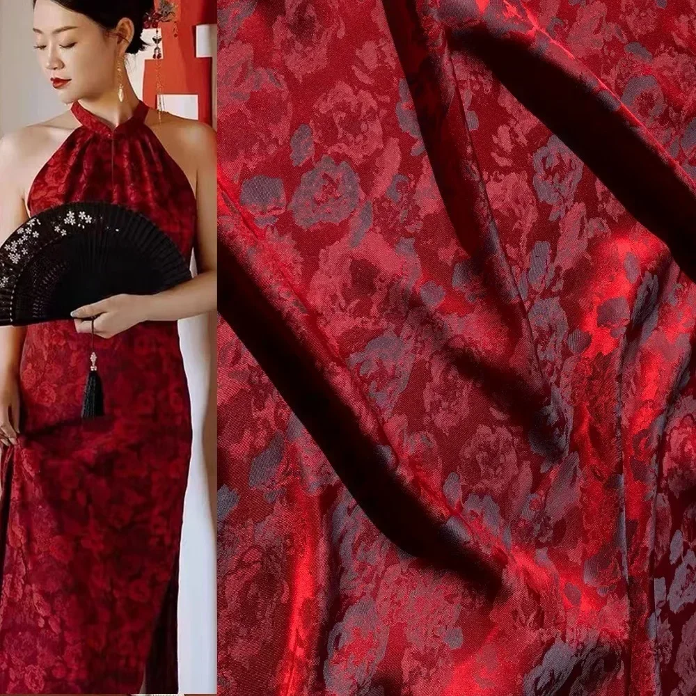 Rose Jacquard Fabric By The Meter for Needlework Dress Shirts Pajamas Cheongsam Diy Sewing Cloth Comfortable Smooth Soft Pink