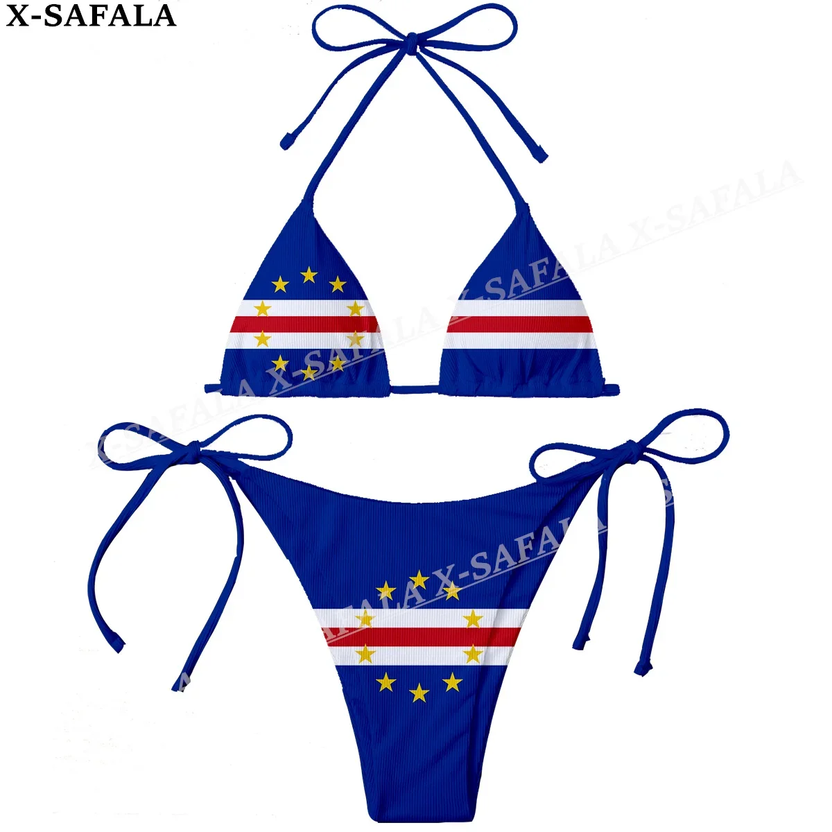 Traje de baño de dos piezas con estampado 3D de bandera de campo de Cabo Verde para mujer, Conjunto de sujetador de Bikini, ropa de playa Sexy, trajes de baño