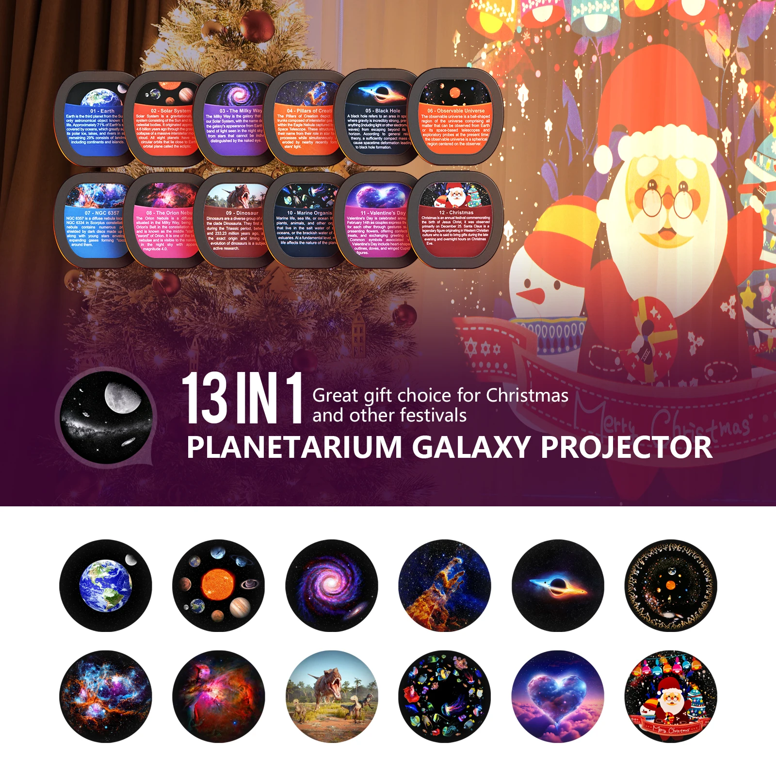 Meteor Effect Star Projector with Decorative Ring, 12 Films & Remote for Bedroom Galaxy Night Light